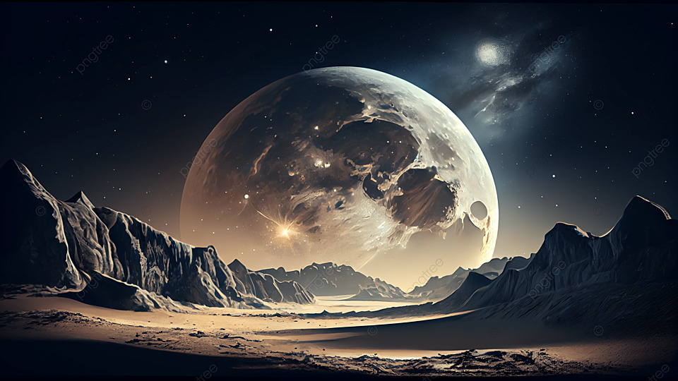 Mountain landscape with stars and moon